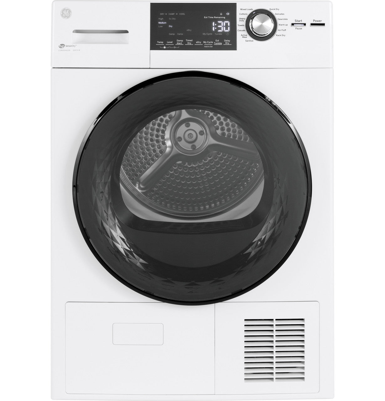 GE 24 in 4.1 cu ft Ventless Condenser Dryer (GFT14ESSMWW)