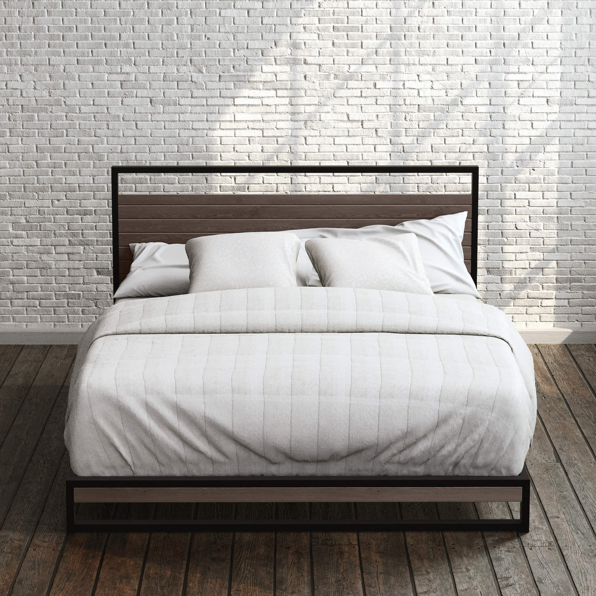 Zinus Suzanne 14 in Metal and Bamboo Bed Frame, Queen